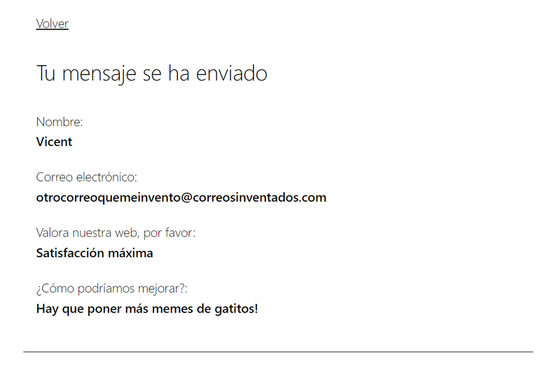 Si el formulario se envía con éxito