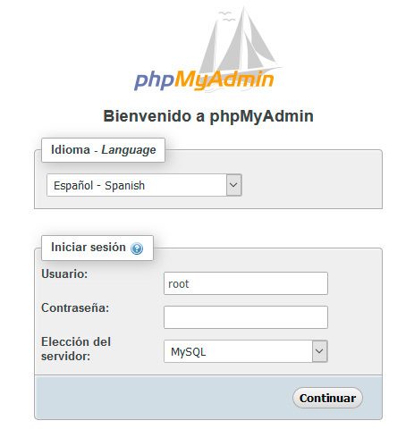 Acceso-phpmyadmin