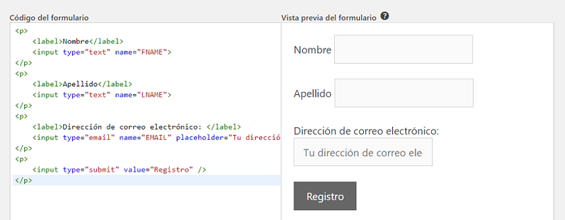 Vista previa Mailchimp for WordPress