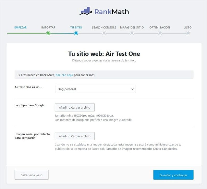 Datos de tu sitio rank math