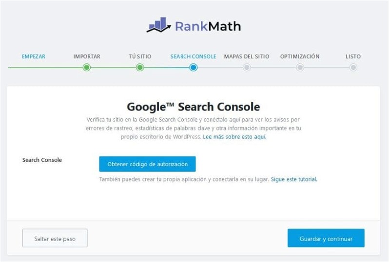 Conexion google search console rank math