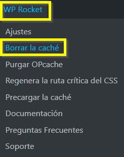 Clear cache WP Rocket