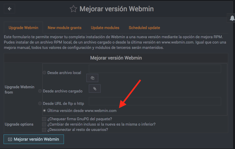 Como actualizar Webmin - Paso 2