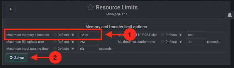 Como cambiar el memory_limit de PHP en Webmin