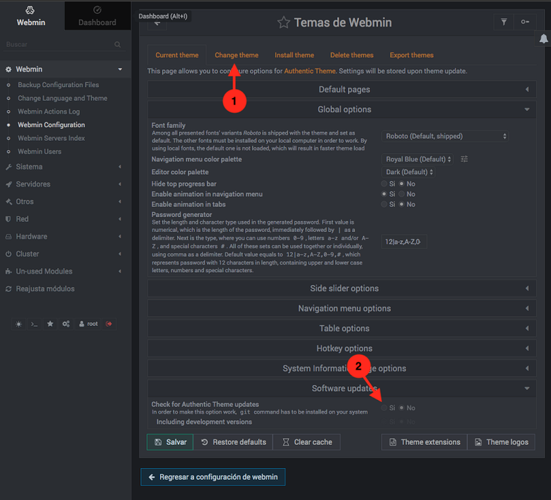 Como cambiar el tema de webmin - paso 2
