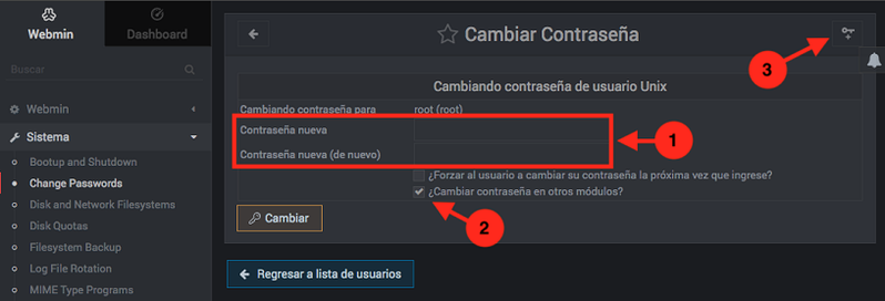 Como cambiar la contraseña de un usuario de Webmin - paso 2
