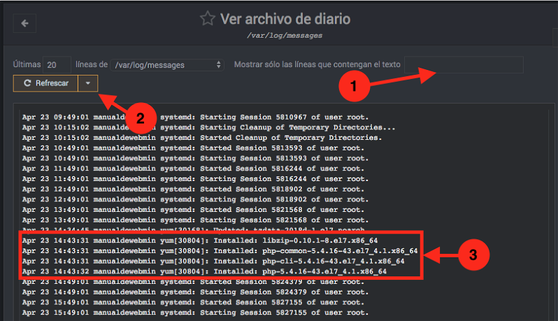 Como ver los logs del servidor en Webmin - Paso 2