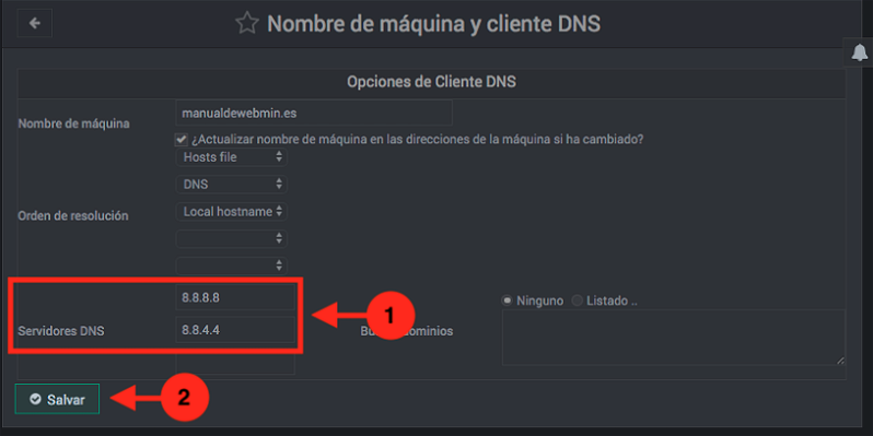 Como ver o cambiar los DNS en webmin