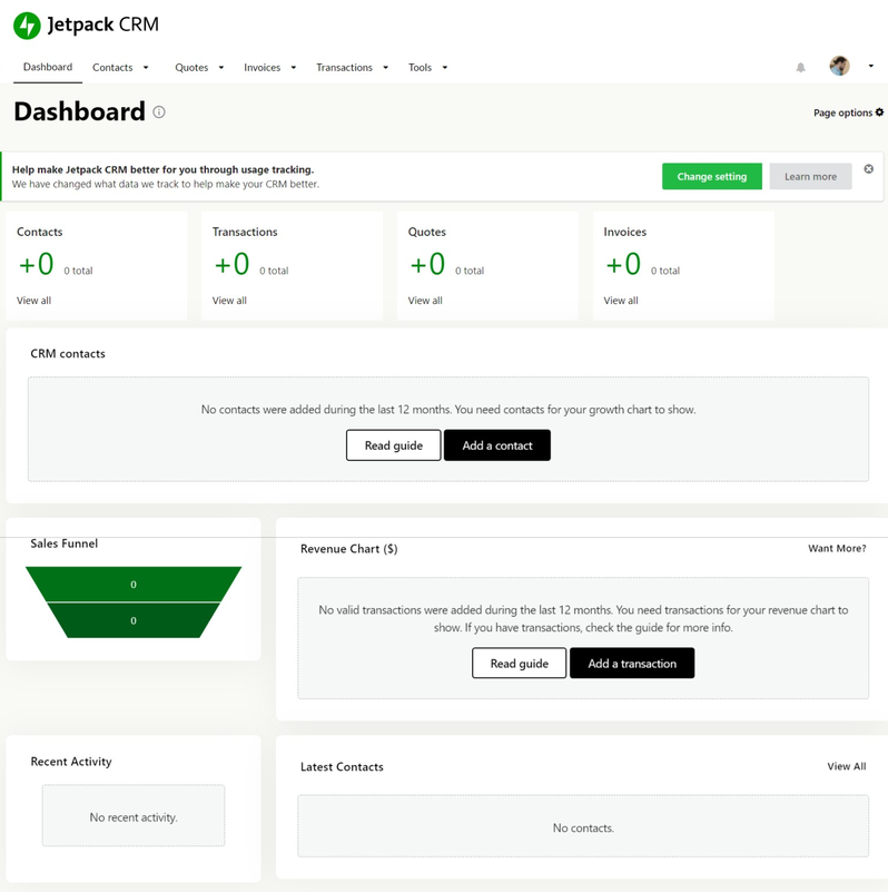 Dashboard de Jetpack CRM