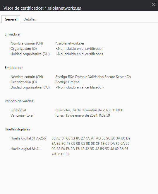 Detalles del certificado SSL