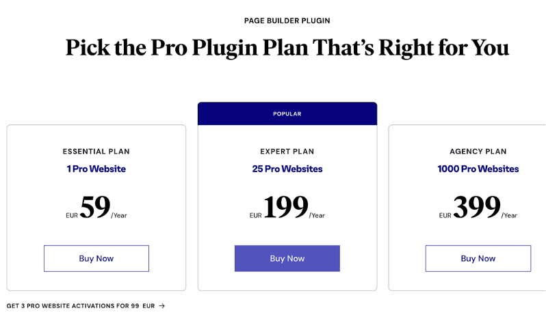 Estructura de precios del plugin Elementor Pro