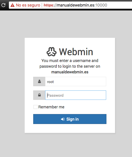 Instalar Webmin en Debian 9 stretch - Paso 7 - Acceso al panel