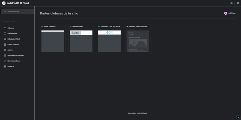 Maquetador de temas de Elementor para WordPress