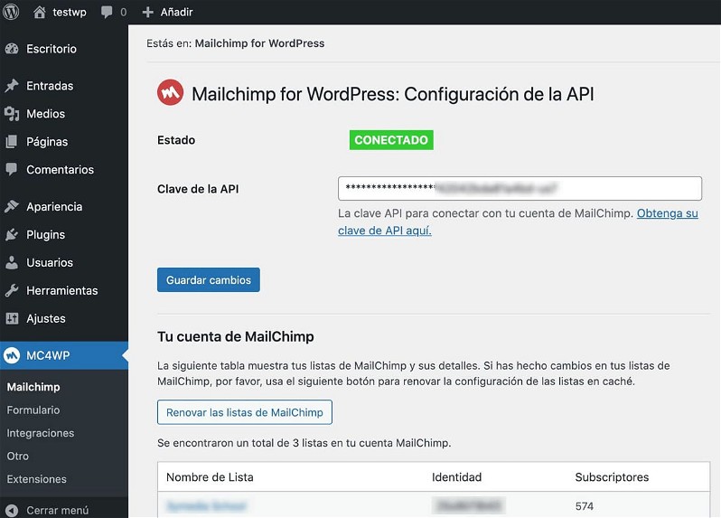 Mailchimp for WordPress configuracion