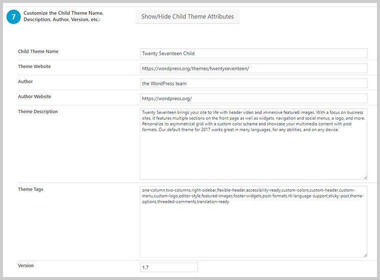 Paso 7 de Child Theme Configurator