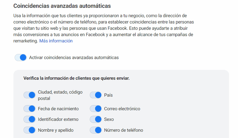 coincidencias avanzadas automáticas