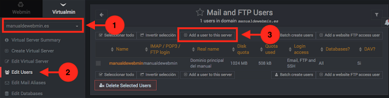 como crear un correo en virtualmin como administrador - paso 1