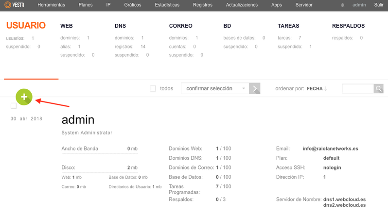 crear usuario nuevo en vesta 3