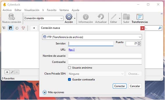 Configuración de una conexión FTP con la herramienta Cyberduck