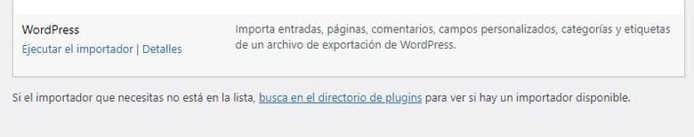 Pulsa en "Ejecutar el importador" para iniciar el proceso de importación de wordpress.com a wordpress.org.