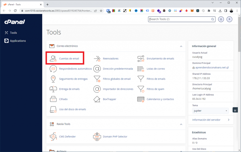 crear correo en cPanel