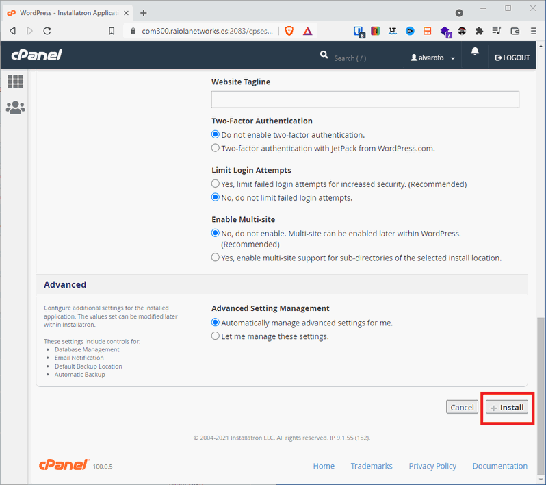Instalar WordPress en un servidor desde cPanel