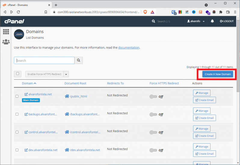 Crea un nuevo dominio en tu hosting con cPanel