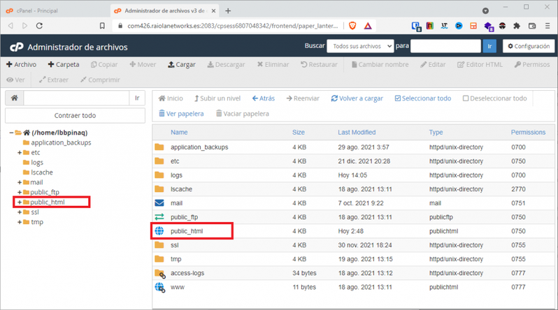 Subir los archivos a la carpeta public_html del hosting