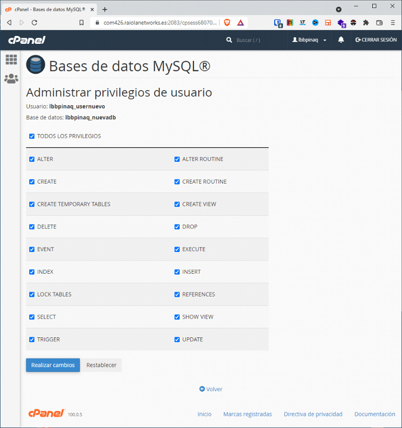 Administración de permisos de usuario en MySQL