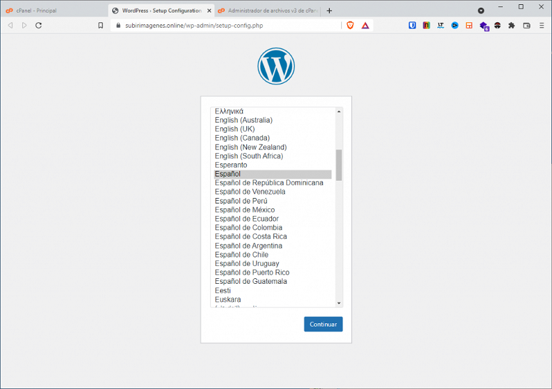Configuración de idioma en WordPress