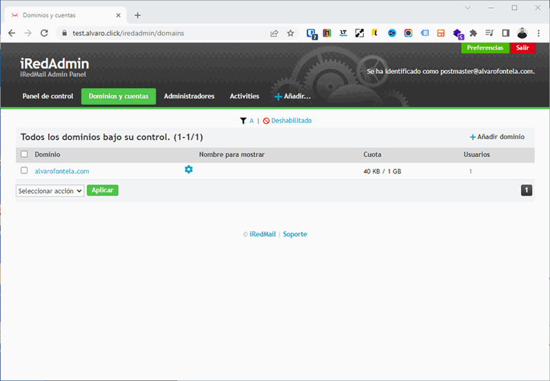 añadir dominio iredmail