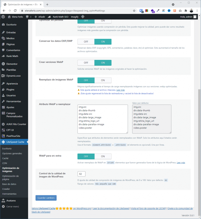 wordpress css caché servidor imágenes