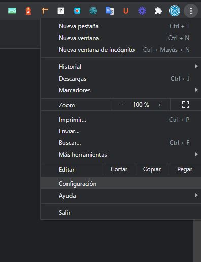 Menú Chrome y configuración