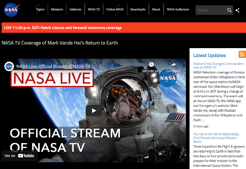 Sitio web de la NASA desarrollado con Drupal