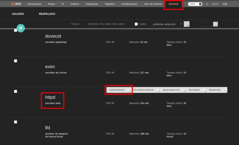 Configurar opciones PHP en VestaCP