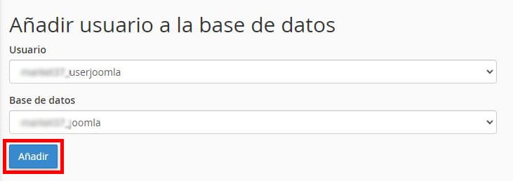 Despues de crear la BBDD para Joomla! tienes que asignarle un usuario.
