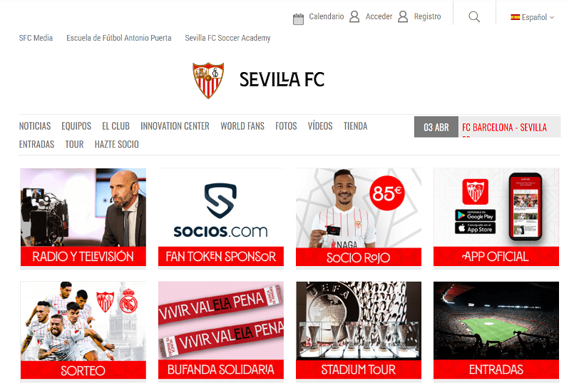 Sitio web del Sevilla F.C., desarrollado con Drupal