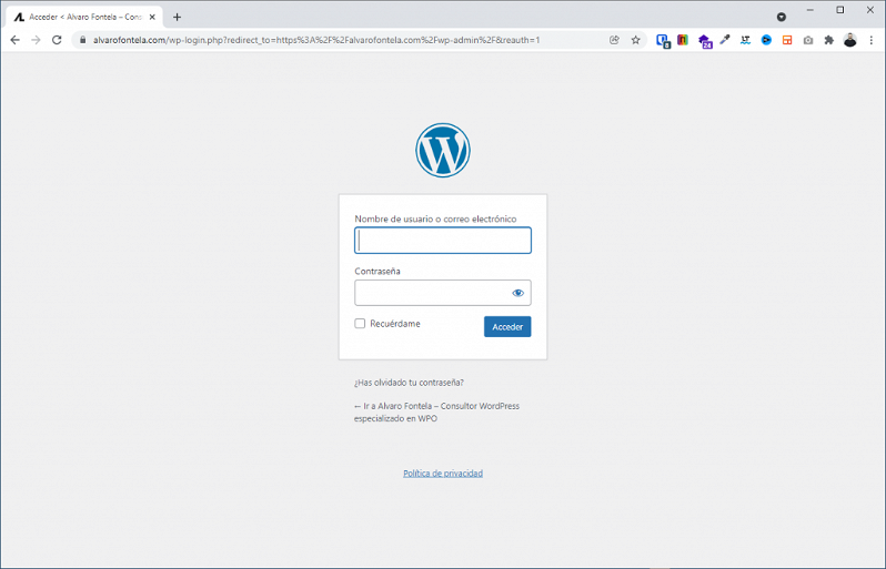 wp admin wordpress sesión login usuario url