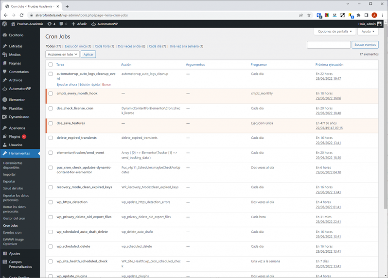 php cron sitio web WordPress